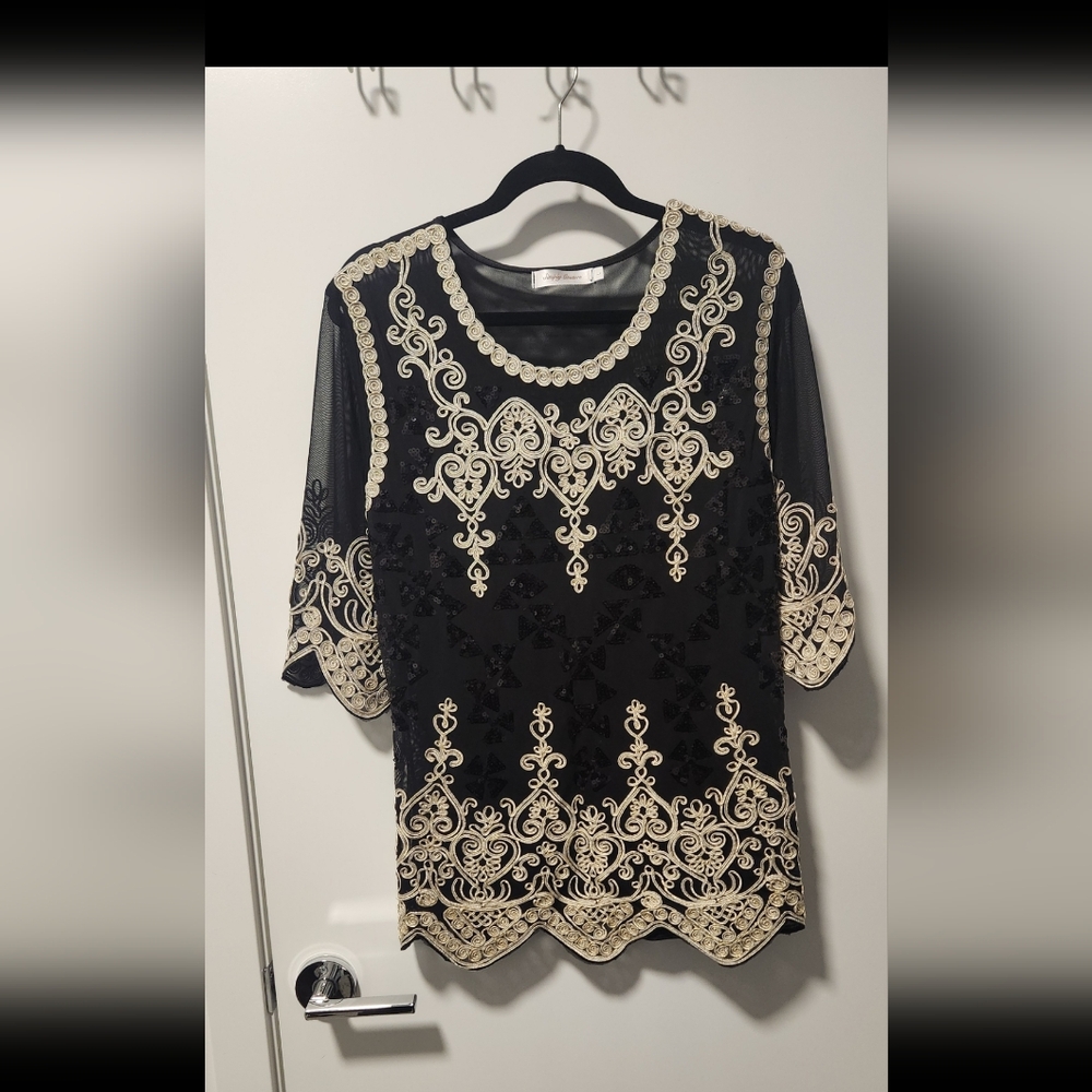 Beautiful Mesh and Lace Overlay Top